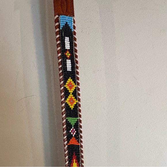 BEADED BELT Leather Gold Buckle Colourful Festival Bohemian Artisan Made - Picture 4 of 8